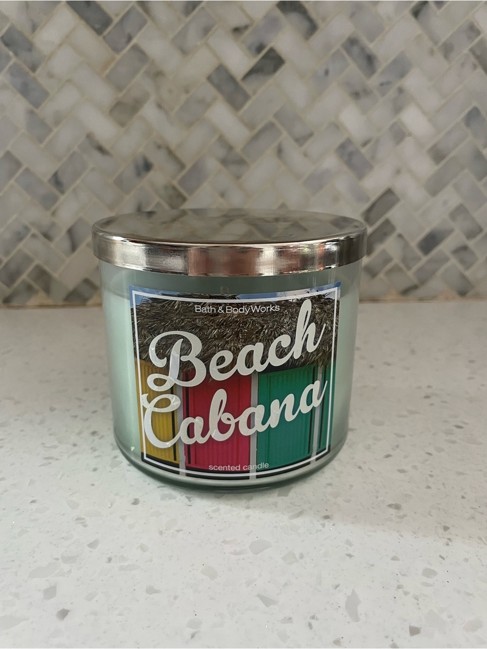 RARE Bath Body Works  BEACH CABANA  Candle 3 Wick 14.5 oz jar Fresh Clean Towels